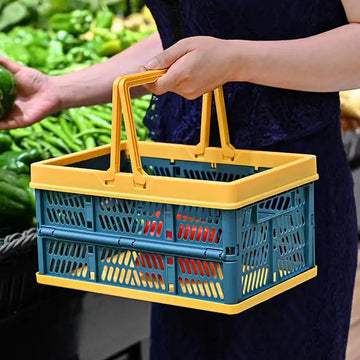 Collapsible Plastic Storage Basket with Handles