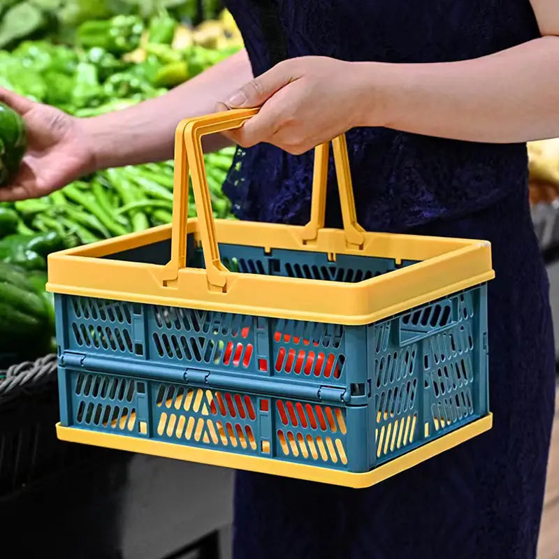 Collapsible Plastic Storage Basket with Handles