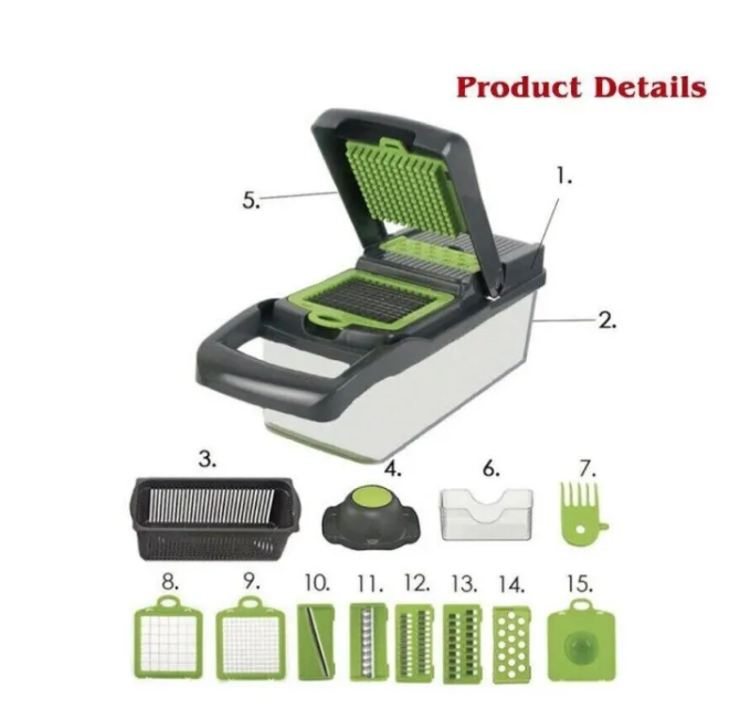 15-in-1 Vegetable Chopper & Food Slicer – Multi-Blade Kitchen Prep Tool