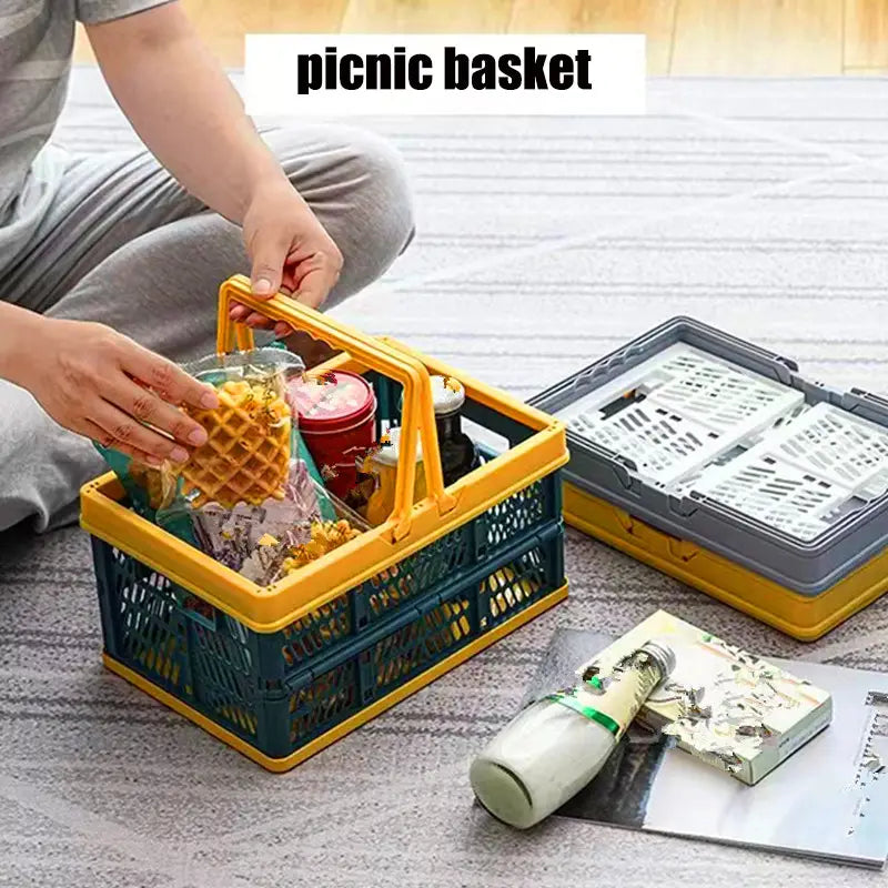 Collapsible Plastic Storage Basket with Handles