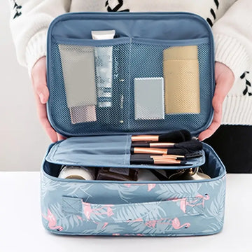 Travel Makeup Cosmetic Bag Blue Flamingo