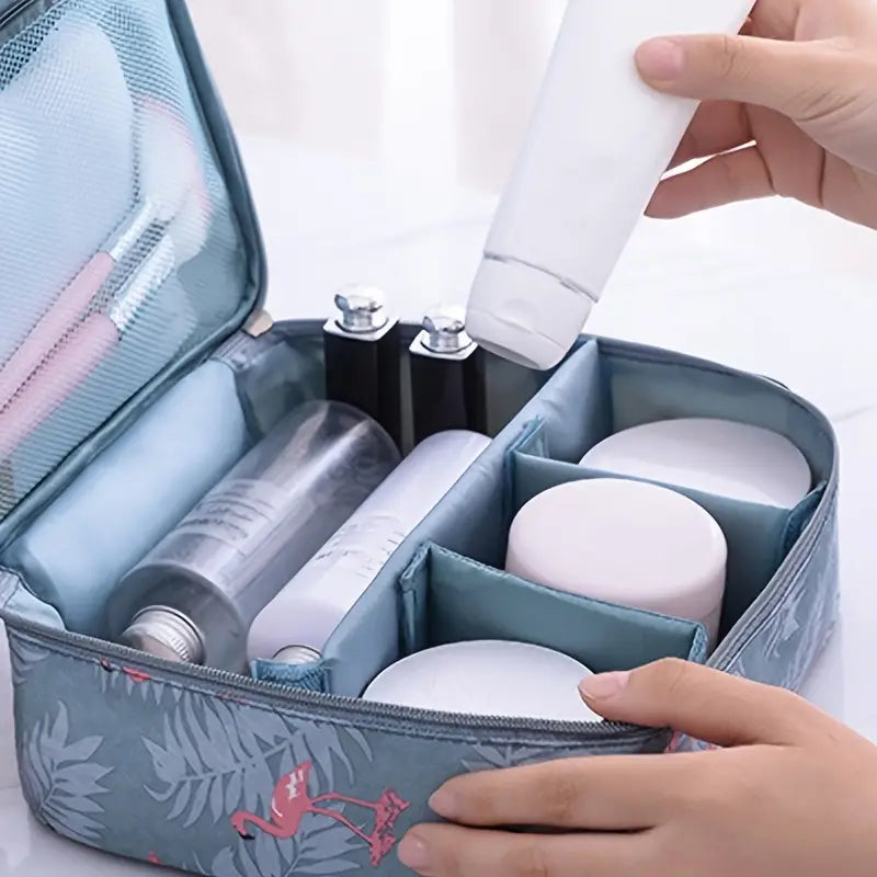 Travel Makeup Cosmetic Bag Blue Flamingo