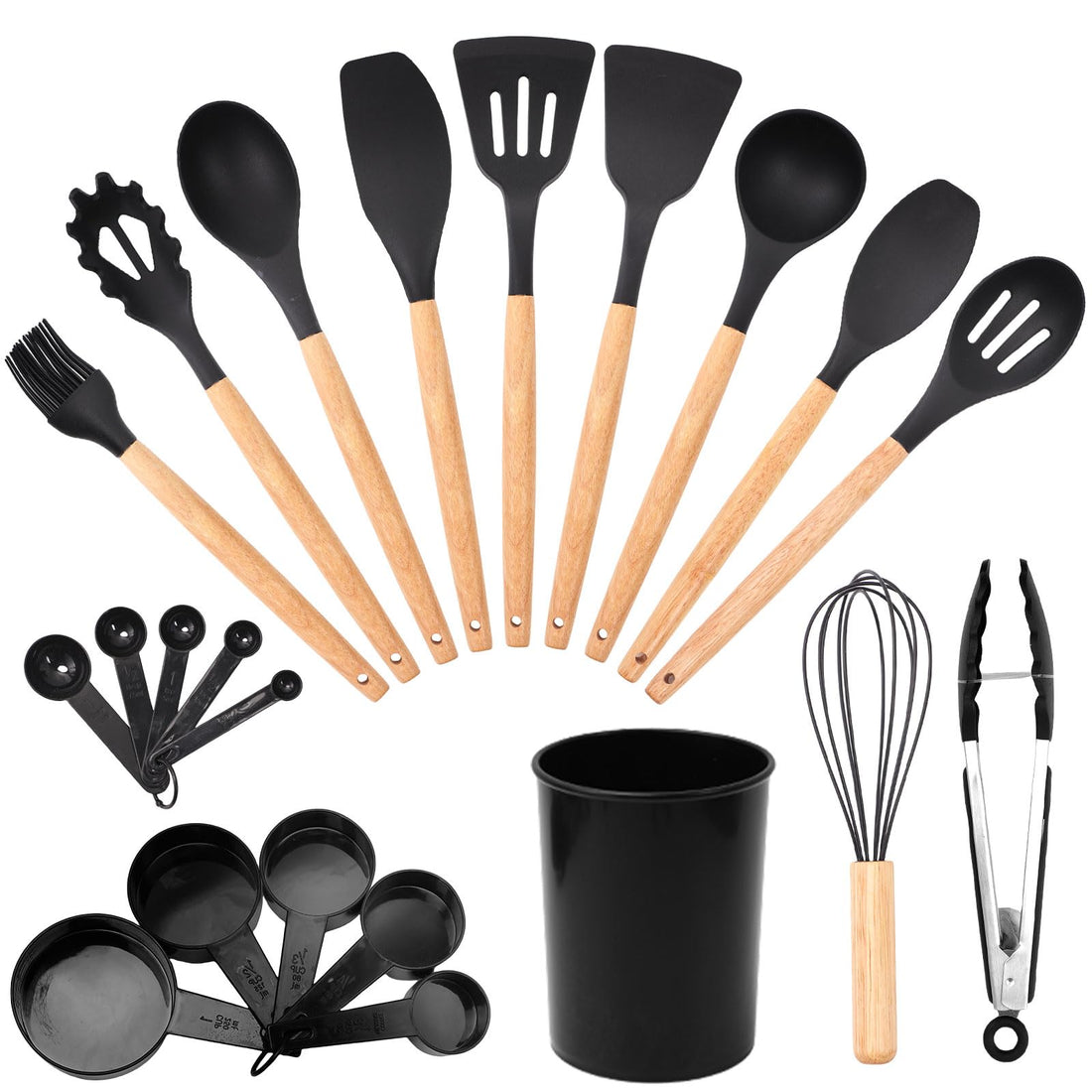 Silicone Cooking Utensils Set 22-Piece Wooden Handle