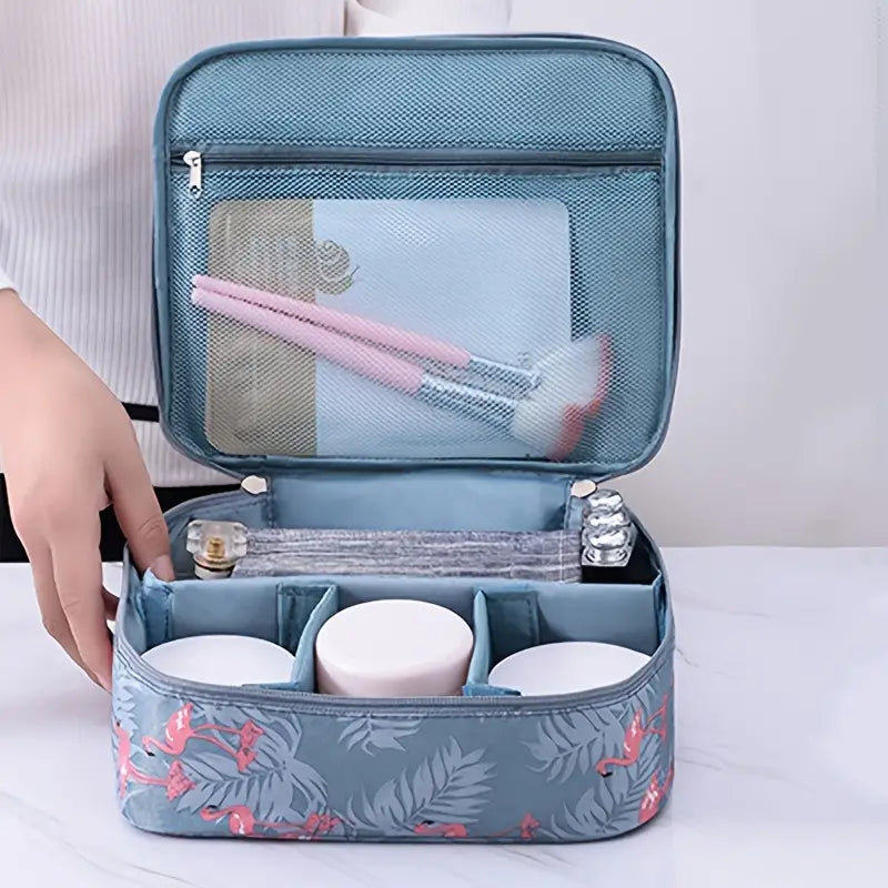 Travel Makeup Cosmetic Bag Blue Flamingo