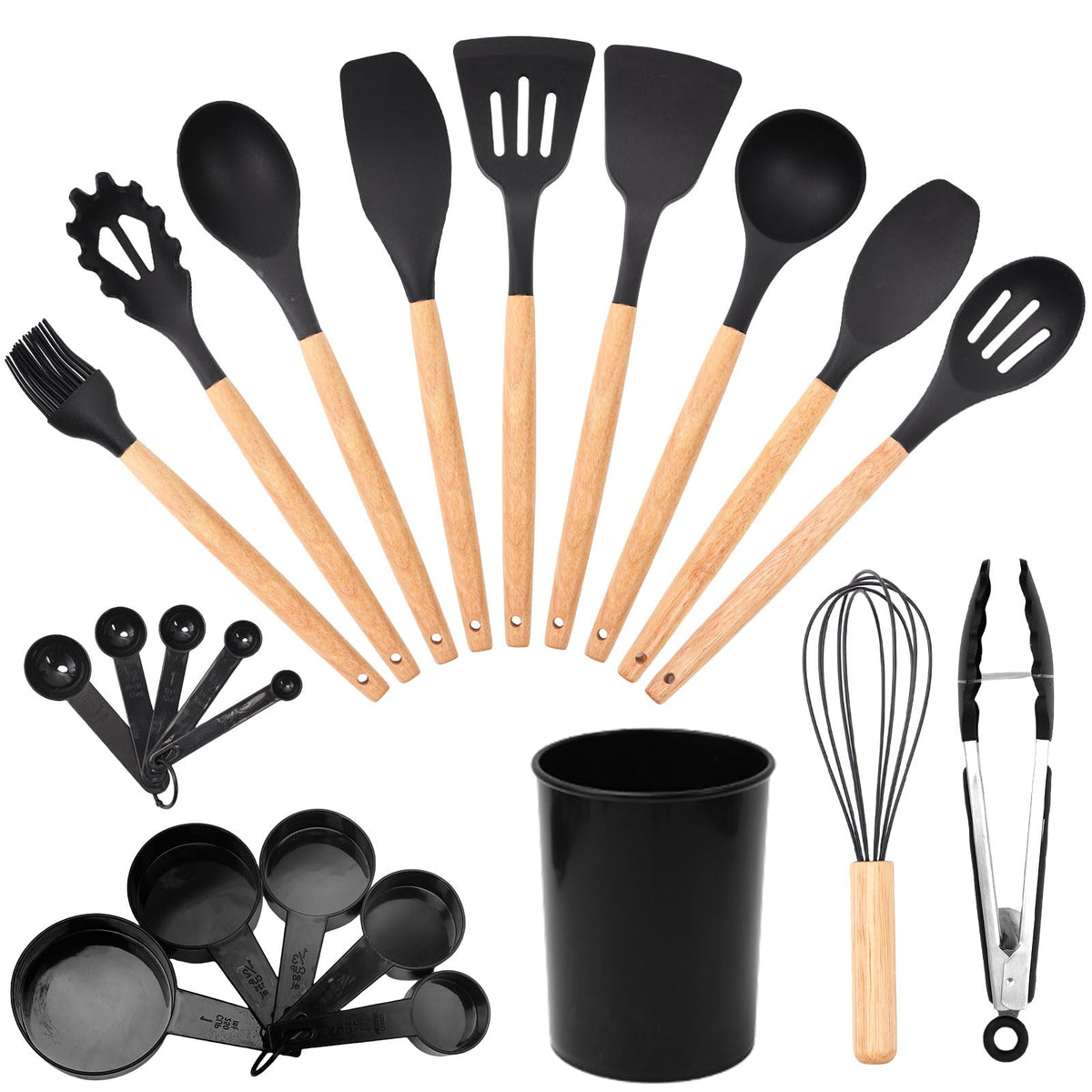 Silicone Cooking Utensils Set 22-Piece Wooden Handle