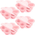 Potchen 4 Pcs Silicone Baby Food Freezer Tray with Lid Stackable Reusable 2.5oz Silicone Baby Food Freezer Molds Storage Tray for Homemade Egg Bite Vegetable Fruit Purees Breastmilk(Pink)
